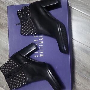 Stuart weitzman black studed leather ankle boots size 6.5